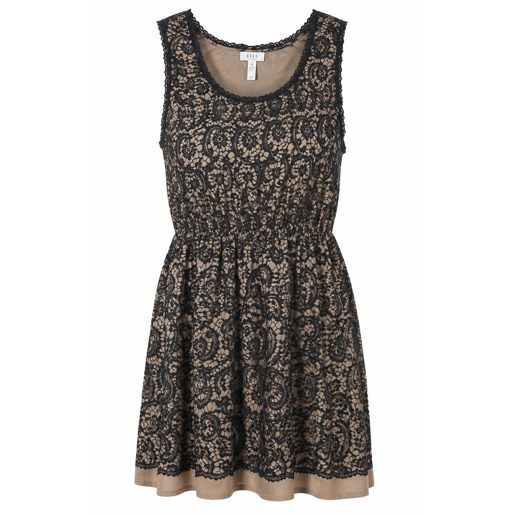 Rodarte Sleeveless Dress Whimsigoth Cocktail XL Tan Black Lace Print Boho